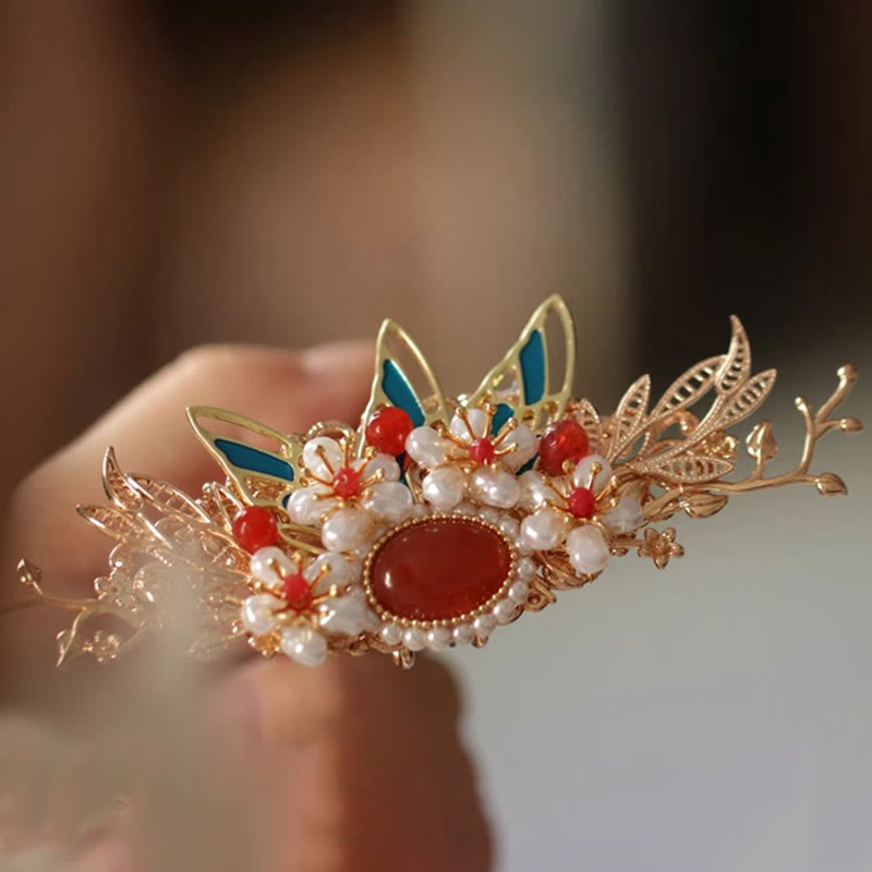 Foviel Klassische chinesische Stil Blume sz. Schmetterling Pearlagil Haar Clip Haarnadel Haar Krone