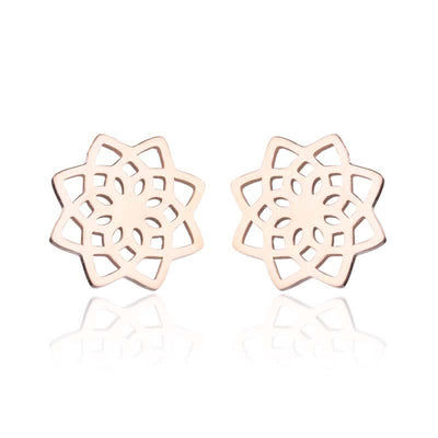 Buddha Stones Tibetan Lotus Pattern New Beginning Stud Earrings Earrings BS Rose Gold