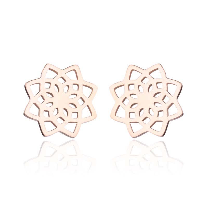 Buddha Stones Tibetan Lotus Pattern New Beginning Stud Earrings Earrings BS Rose Gold