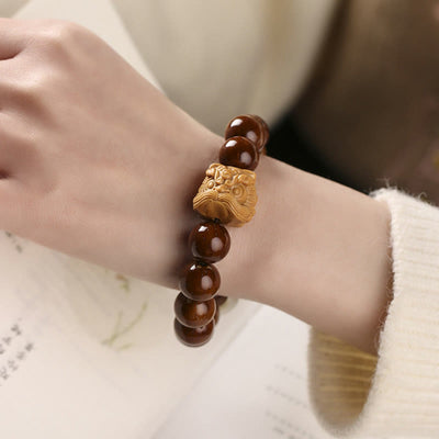 Buddha Stones Purple Bodhi Seed Dancing Lion Wisdom Bracelet Bracelet BS 14