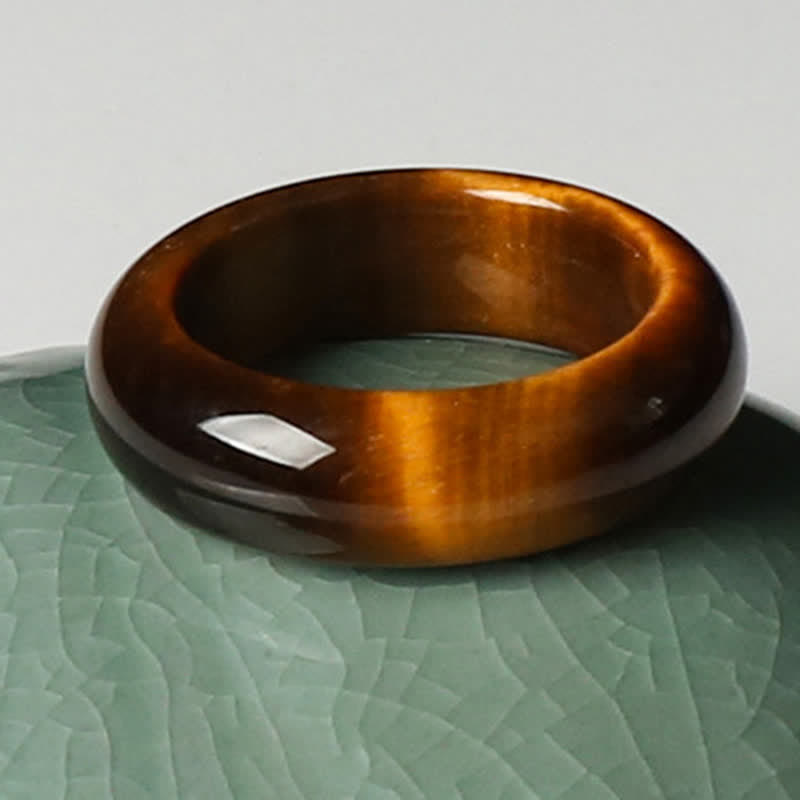 Buddha Stones Tiger Eye Stone Strength Protection Ring Ring BS 5