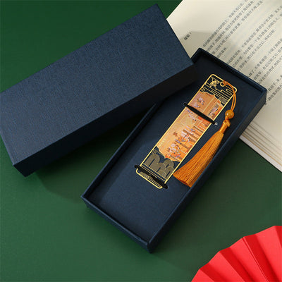 Buddha Stones A Panorama of Rivers and Mountains Metal Hollow Bookmarks Tassel With Gift Box Bookmarks BS 10