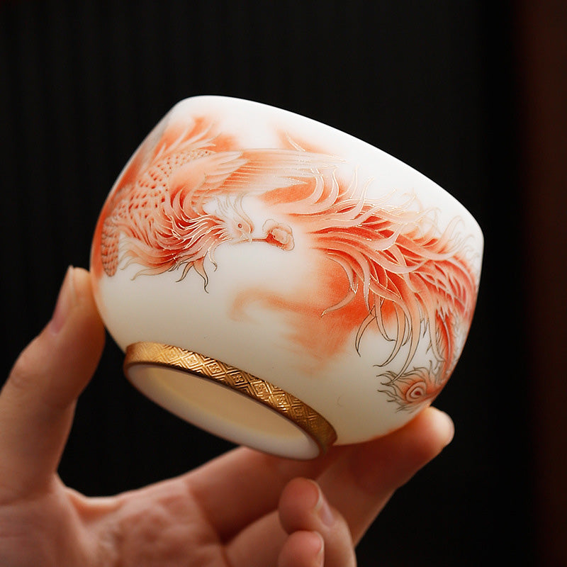 Buddha Stones Phoenix White Porcelain Ceramic Teacup Kung Fu Tea Cup Cup BS Phoenix 7.5cm*6cm*180ml