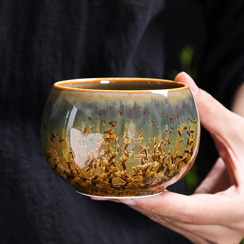 Buddha Stones Colorful Brown Ceramic Teacup Kung Fu Tea Cup Bowl Cup BS 2