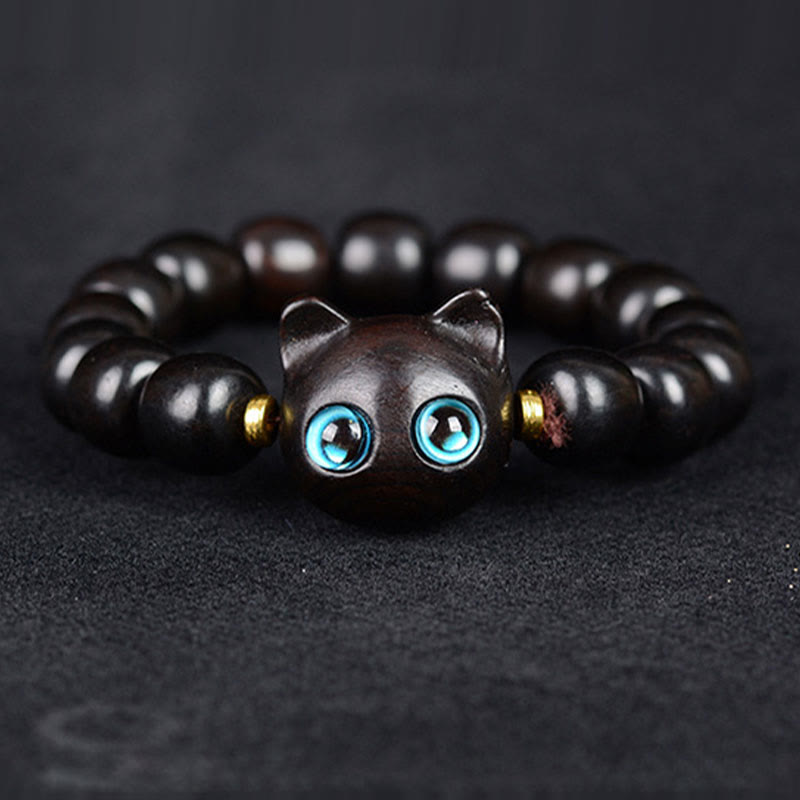 Buddha Stones Ebony Wood Green Sandalwood Red Sandalwood Lovely Cat Balance Bracelet Bracelet BS 1