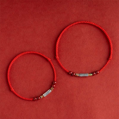 Buddha Stones 925 Sterling Silver Koi Fish Cinnabar Bead Wealth Handcrafted Braided Bracelet Anklet Bracelet Anklet BS 5