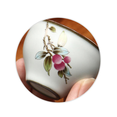 Buddha Stones Loquat Lychee Snow Scenery Landscape Grape Apple Ceramic Teacup Kung Fu Tea Cup Cup BS 5