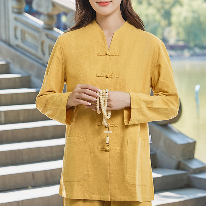 Ensemble de vêtements pour femme Foviel en coton et lin pour la pratique spirituelle, le zen, le yoga, la méditation et la prière