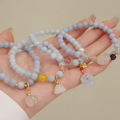 Buddha Stones Natural Aquamarine Chalcedony Serenity Rabbit Gourd Cat Charm Bracelet Bracelet BS 13