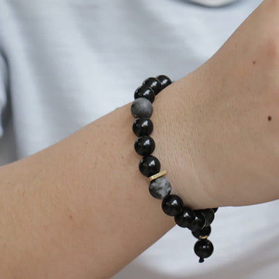 Buddha Stones Black Obsidian Black Glitter Stone Purification Bracelet Bracelet BS 8