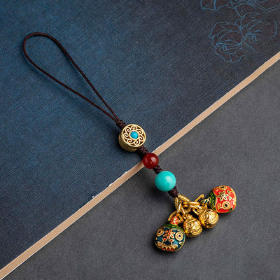 Buddha Stones Gold Swallowing Beast Family Luck Car Key Chain Phone Hanging Decoration Hanging Decoration BS A Family Of Four Brown Phone Hanging Decoration