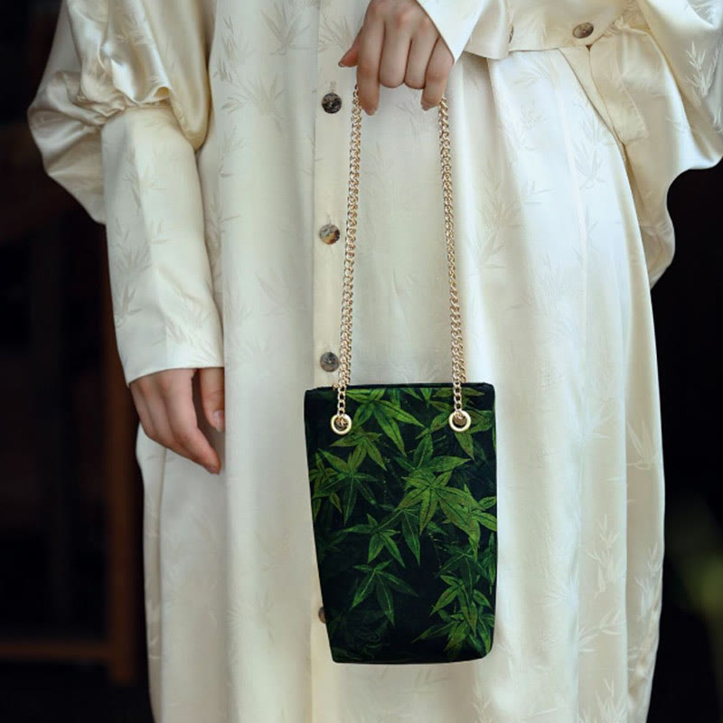 Buddha Stones Small Maple Leaf Persimmon Metal Chain Crossbody Bag Shoulder Bag Cellphone Bag Handbags BS 7