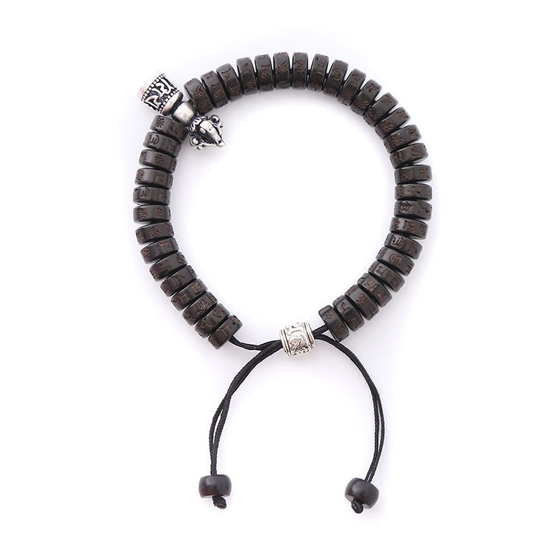 Buddha Stones Tibet Coconut Shell Carved Om Mani Padme Hum Dorje Vajra Bell Happiness String Bracelet Bracelet BS 1