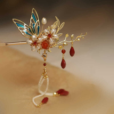 Foviel Klassische chinesische Stil Blume sz. Schmetterling Pearlagil Haar Clip Haarnadel Haar Krone