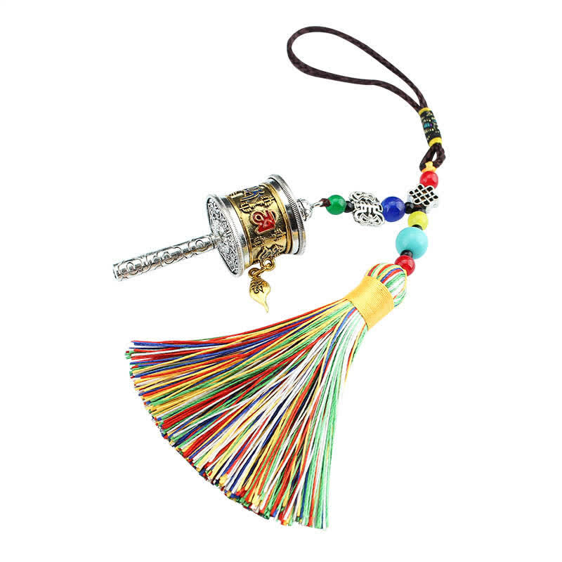Buddha Stones Tibet Om Mani Padme Hum Prayer Wheel Tassel Bag Car Hanging Decoration Car Hanging Decoration BS 8