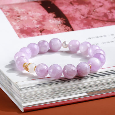 Buddha Stones Kunzite Hetian White Jade Gourd Love Spiritual Growth Bracelet Bracelet BS 1