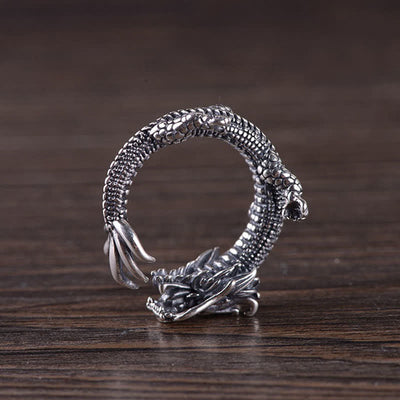 Foviel 925 Sterling Silver Dragon Luck Protection Ring