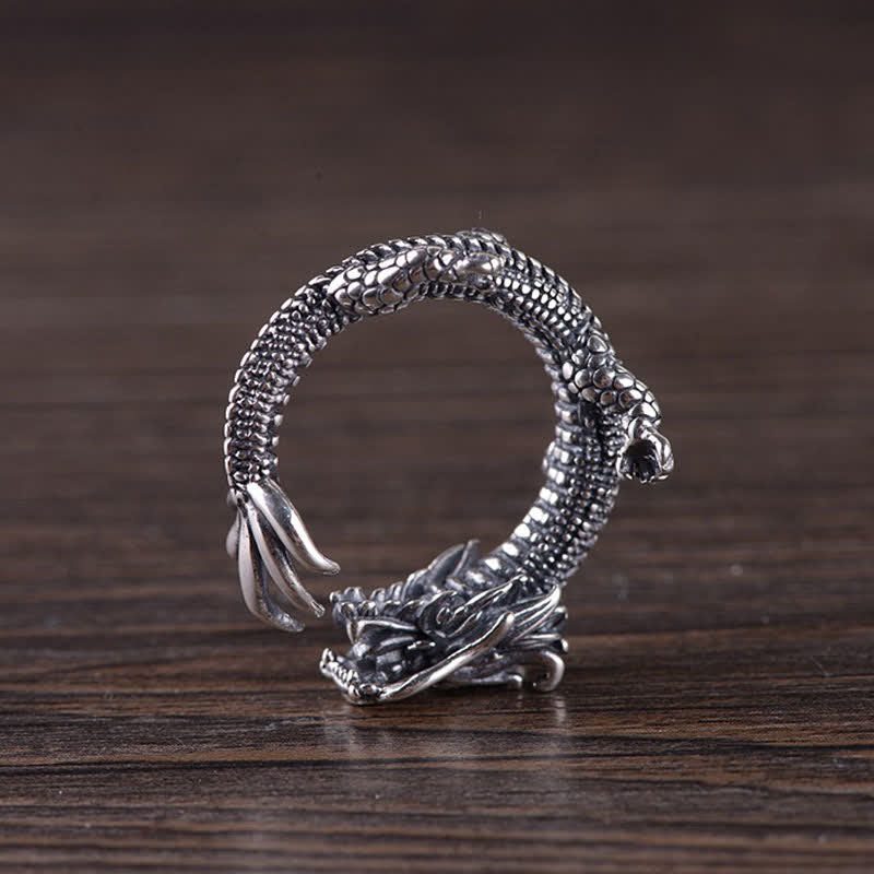 Foviel 925 Sterling Silver Dragon Luck Protection Ring