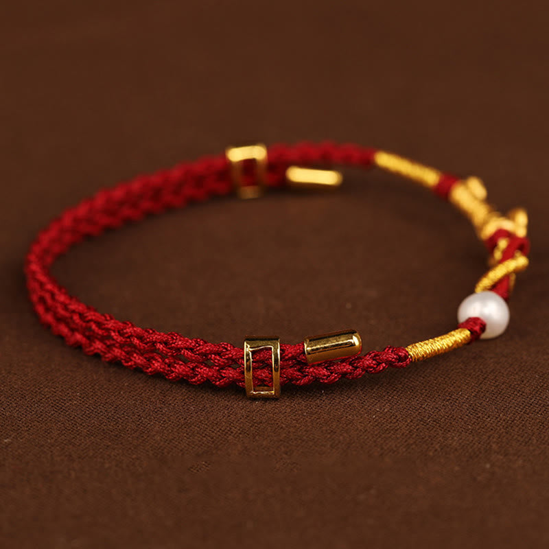Foviel 24K Gold wünschen Ruyi Griff Fu Charakter Kaninchen Perle Glück Geflochten Armband