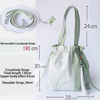 Buddha Stones Embroidered Grass Flowers Cherry Blossom Canvas Tote Crossbody Bag Shoulder Bag Handbag Crossbody Bag BS 6