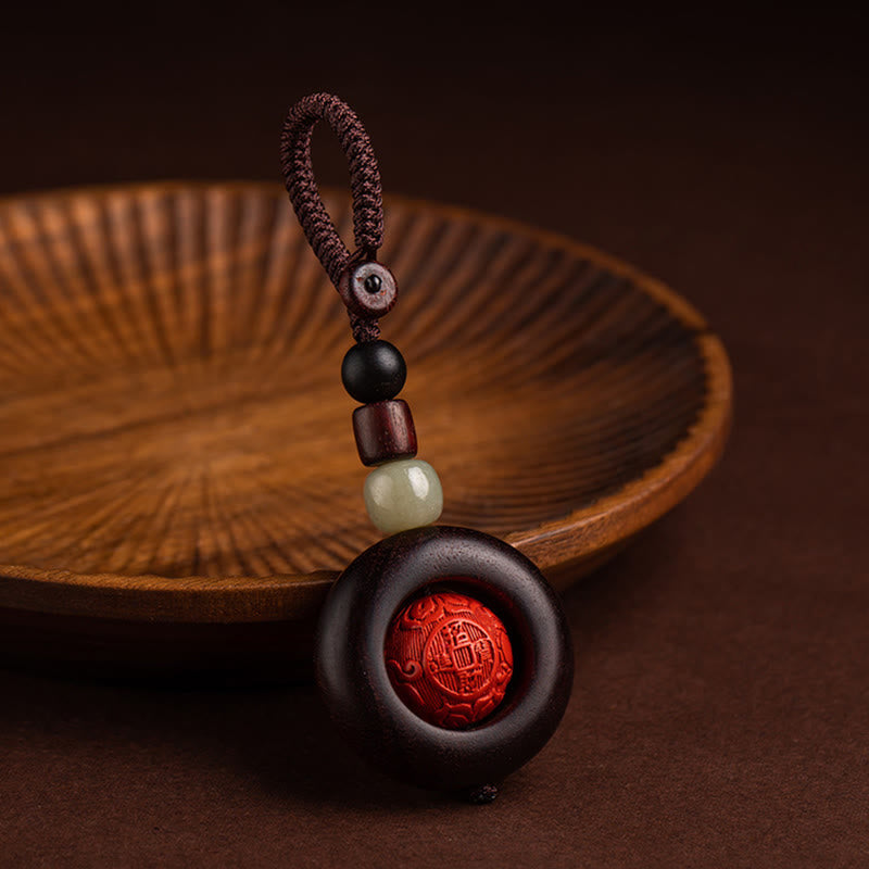 Foviel Tibet Om Mani Padme Hum PiXiu Copper Coin Small Leaf Red Sandalwood Cinnabar Protection Key Chain