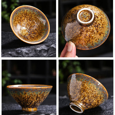 Buddha Stones Colorful Brown Ceramic Teacup Kung Fu Tea Cup Bowl Cup BS 11