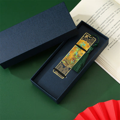 Buddha Stones A Panorama of Rivers and Mountains Metal Hollow Bookmarks Tassel With Gift Box Bookmarks BS 2