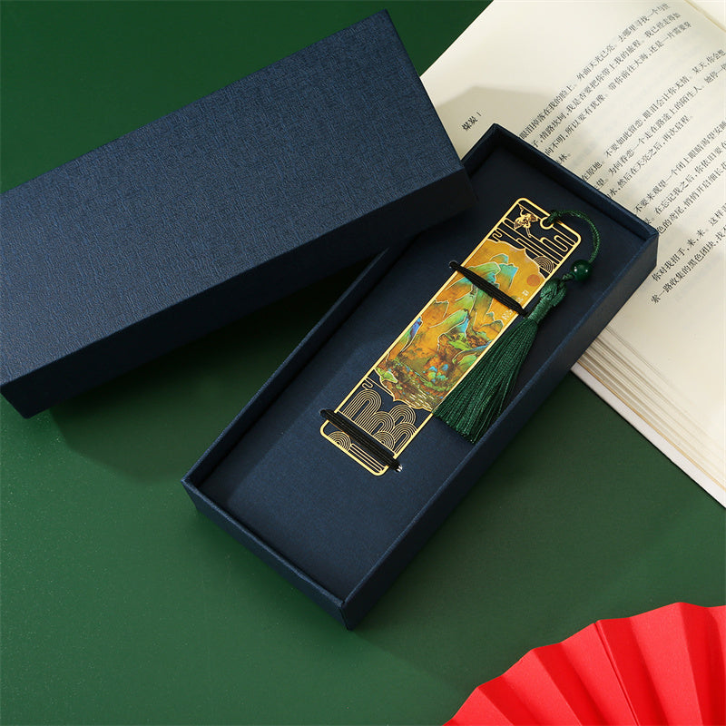 Buddha Stones A Panorama of Rivers and Mountains Metal Hollow Bookmarks Tassel With Gift Box Bookmarks BS 2