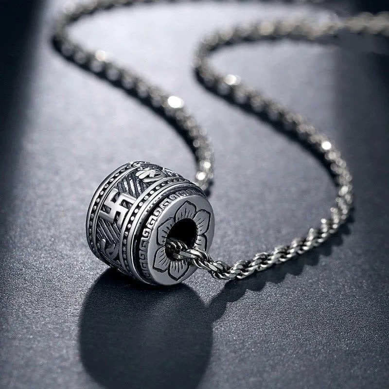 Buddha Stones Tibet Om Mani Padme Hum Protection Necklace Pendant Necklaces & Pendants BS Silver Chain