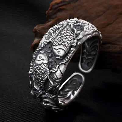 Buddha Stones Buddha Stones Koi Fish Lotus Luck Wealth Bracelet Bangle Bracelet Bangle BS 1