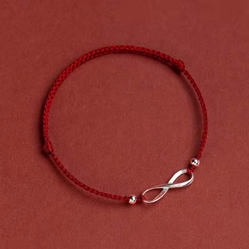 Buddhastoneshop 925 Sterling Silver Endless Knot Protection Luck Red String Bracelet Anklet