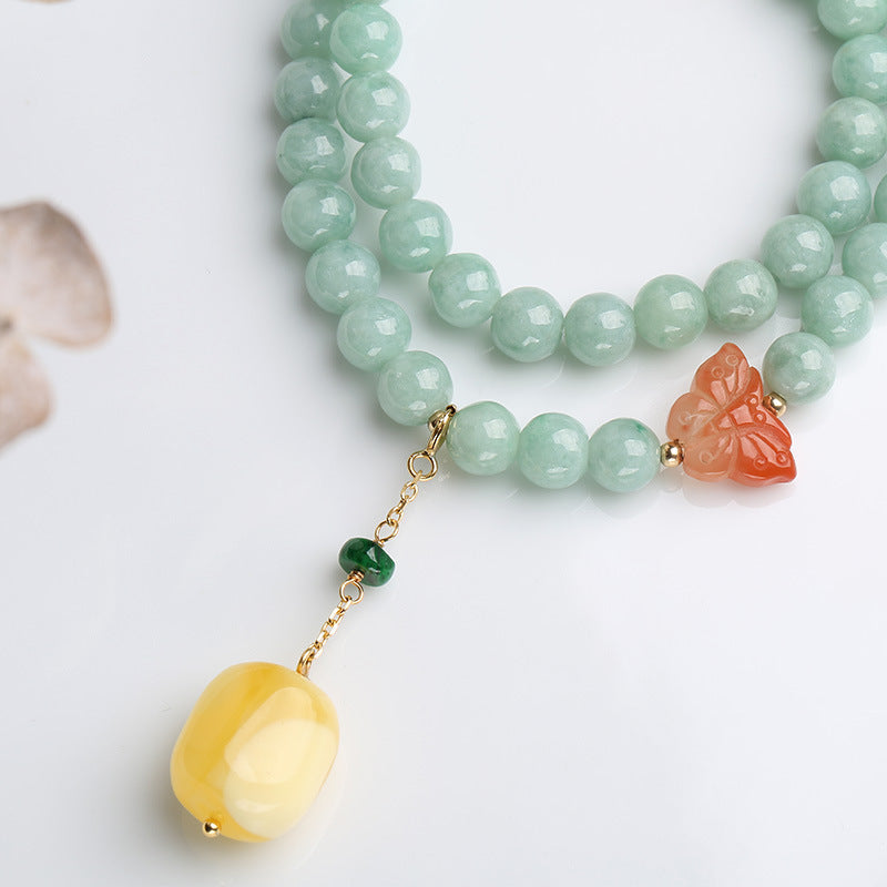 Buddha Stones 925 Sterling Silver Natural Jade Amber Butterfly Luck Abundance Bracelet Bracelet BS 2