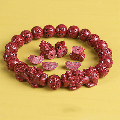 Buddha Stones Natural Double PiXiu Cinnabar Om Mani Padme Hum Wealth Luck Bead Bracelet Bracelet BS 5