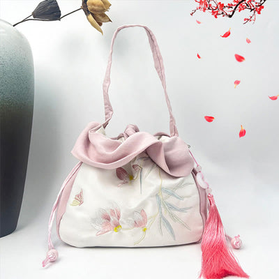 Buddha Stones Suzhou Embroidery Camellia Magnolia Peony Lotus Silk Tote Crossbody Bag Shoulder Bag Handbag Crossbody Bag BS 14