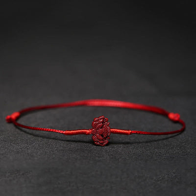 Buddha Stones Handmade Plum Blossom Four Leaf Clover PiXiu Lotus Koi Fish Cinnabar Blessing Braid Bracelet Bracelet BS Red(Wrist Circumference 14-19cm) Lotus
