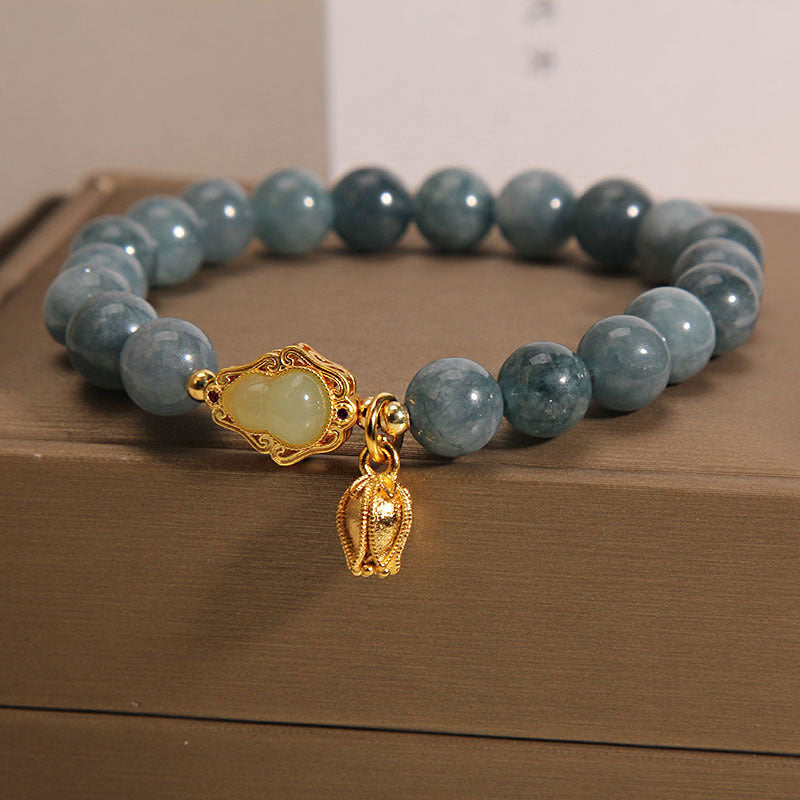 Buddha Stones Natural Jade Gourd Tulip Charm Luck Bracelet Bracelet BS 4