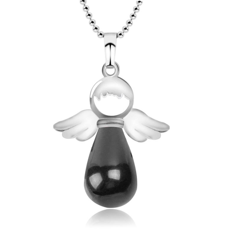 Buddha Stones Little Angel Wings Natural Crystal Luck Necklace Pendant - Black Onyx - image 4