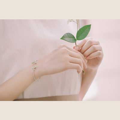 Foviel Leaf Pattern Cat Eye Support Cuff Bracelet Bangle