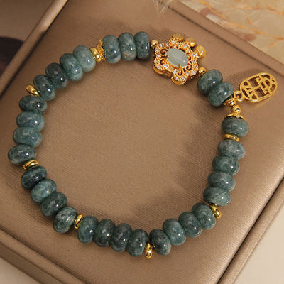 Buddha Stones Natural Jade Chinese Lock Charm Peace Luck Abundance Bracelet Bracelet BS 4