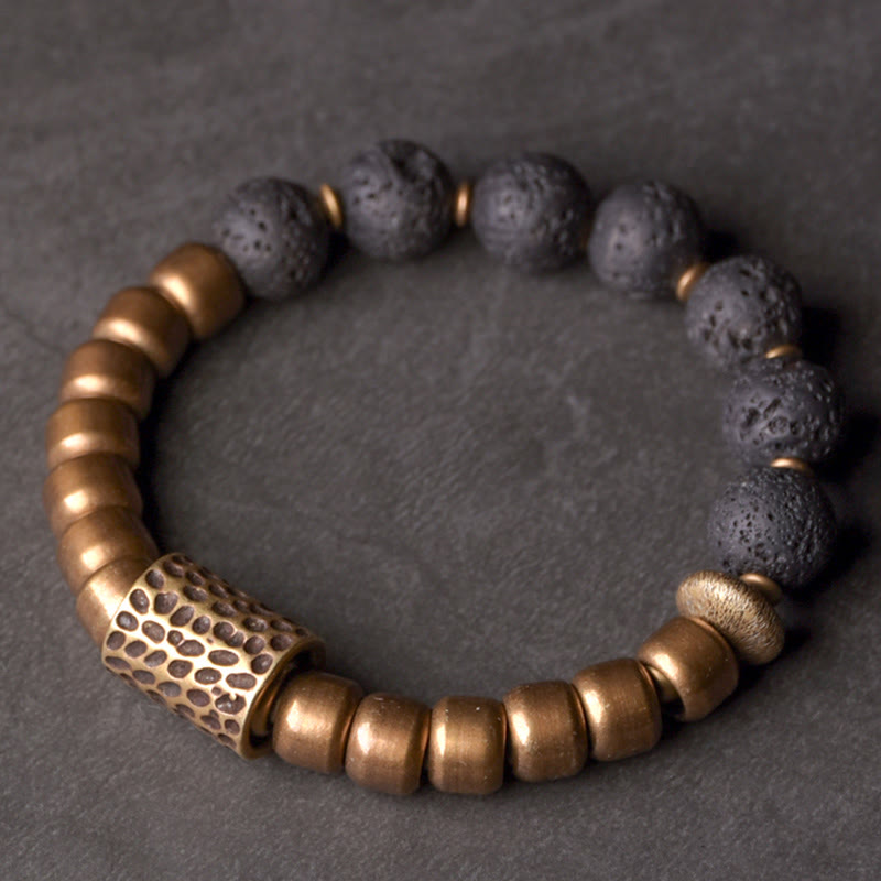 Buddha Stones Lava Rock Stone Rainbow Obsidian Copper Support Healing Bracelet Bracelet BS 5