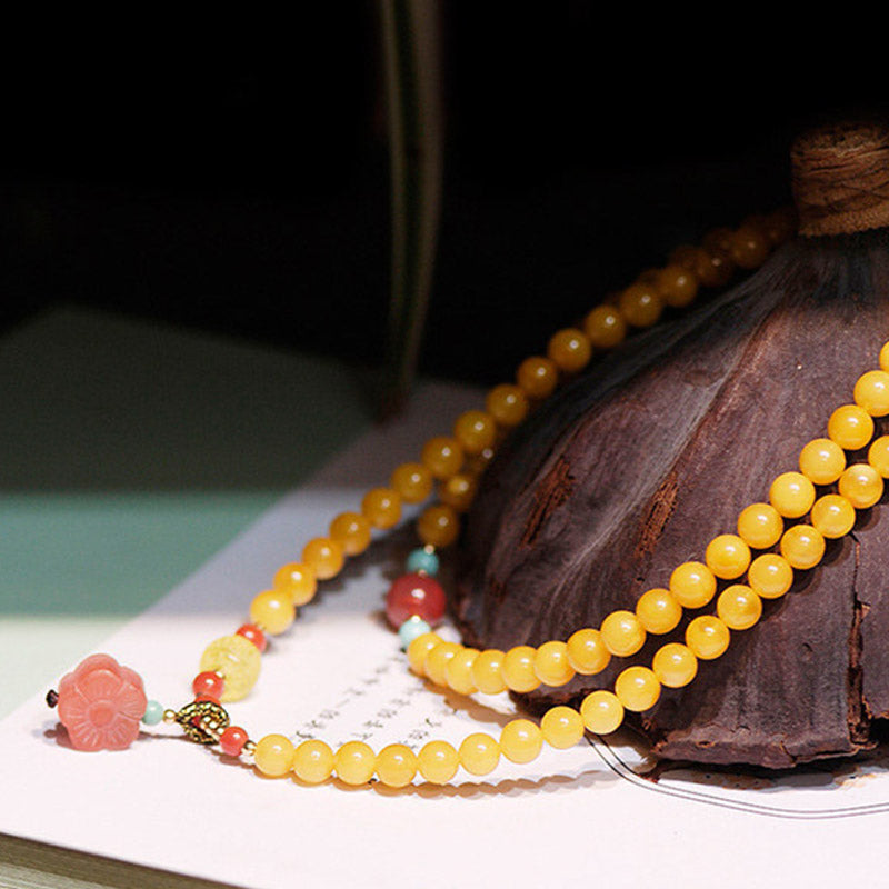 Buddha Stones Amber Healing Balance Necklace Flower Charm Bracelet Bracelet Necklaces & Pendants BS 3