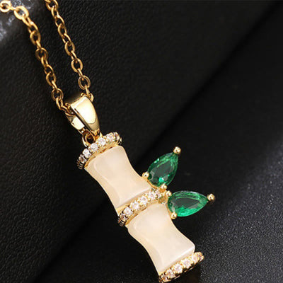 Buddha Stones 18K Gold Plated Chalcedony Bamboo Rhinestones Harmony Necklace Pendant Necklaces & Pendants BS 2