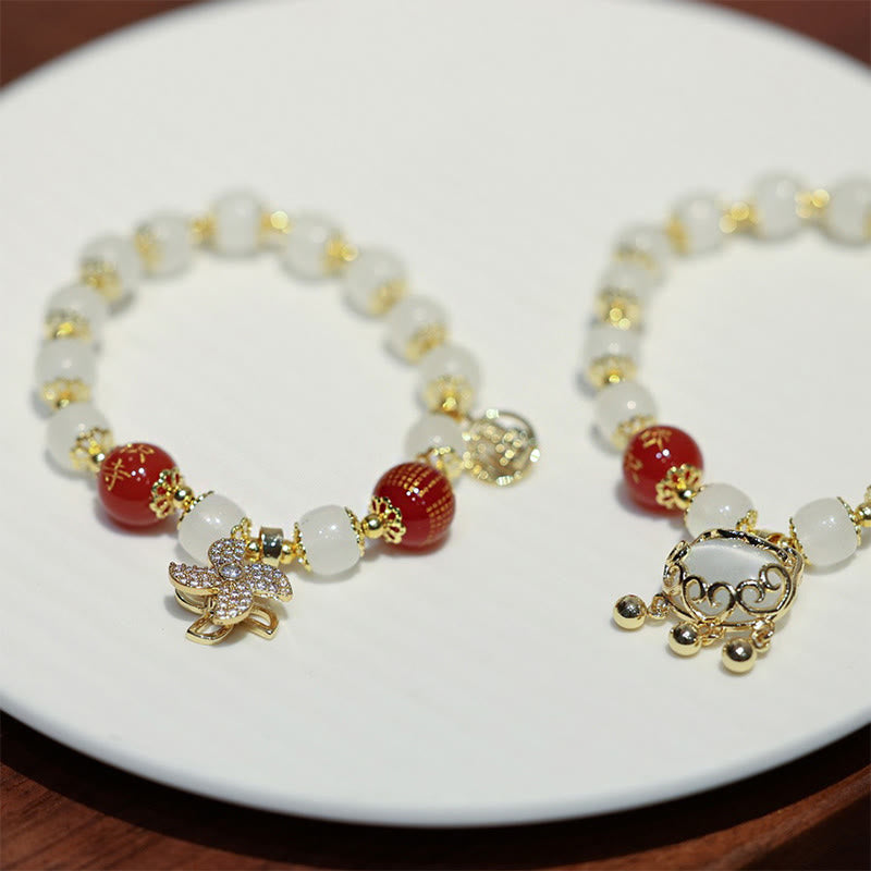 Buddha Stones Windmill Chinese Lock Charm Fu Character Blessing Bracelet Bracelet BS 1
