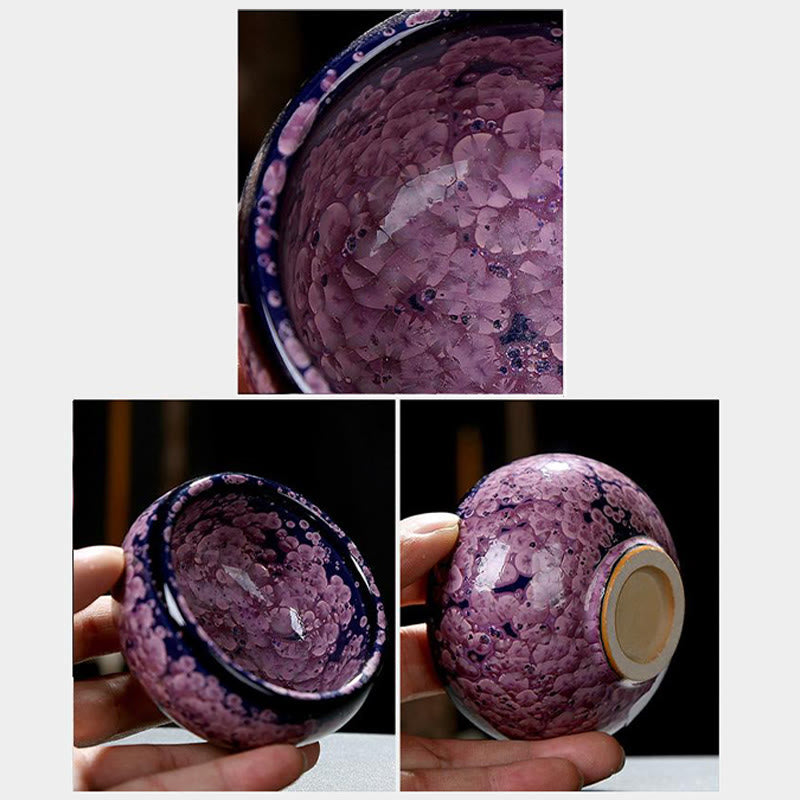 Buddha Stones Colorful Iris Flowers Chinese Jianzhan Kiln Change Porcelain Teacup Tenmoku Kung Fu Tea Cup Jian Zhan Tea Cup BS 12