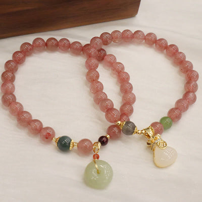 Buddha Stones Natural Strawberry Quartz Jade Peace Buckle Coin Purse Healing Bracelet Bracelet BS main