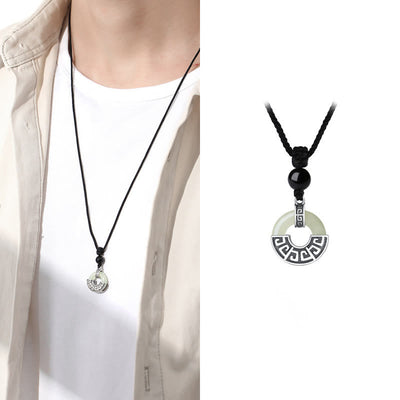 Foviel 925 Sterling Silver Natural Hetian Jade Peace Buckle Prosperity Necklace Pendant