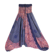 Foviel Two Style Wear Round Geometric Pattern Loose Smocked Harem Trousers Jumpsuit High Waist Women's Yoga Pants