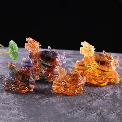 Buddha Stones Feng Shui Dragon Turtle Coins Handmade Liuli Crystal Luck Art Piece Home Office Decoration Decorations BS 1