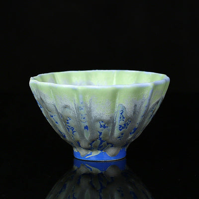Buddha Stones Retro Blue Red Gradient Lotus Pattern Kiln Change Ceramic Teacup Kung Fu Tea Cup Bowl Cup BS Blue 8.5cm*4.8cm*100ml