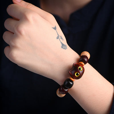 Foviel Kleine Blatt rot Sandelholz Ebenholz Holz niedlich Katze Gravur Schutz Armband